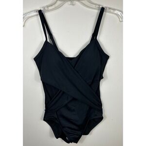 Embrace Your Curves Miracle Swimsuit Sz S Black Crossover Front Shaping Slimming